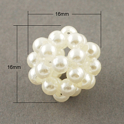 Handmade ABS Plastic Imitation Pearl Woven Beads, Cluster Ball Beads, Round, White, 16mm, Hole: 3mm(X-WOVE-R030)