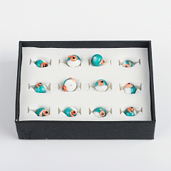 Handmade Lampwork Beads, Round with Conch Pattern, Dark Turquoise, 15~16x11~12mm, Hole: 1mm, about 12pcs/box(LAMP-F006-01)