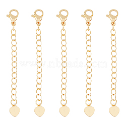 15Pcs Brass Chain Extender, with Lobster Claw Clasps and Tiny Heart Charm, Cadmium Free & Nickel Free & Lead Free, Real 18K Gold Plated, 57mm, Hole: 2.5x3mm(KK-HY0003-26)