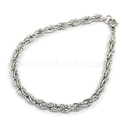 Tarnish Resistant Fashionable 304 Stainless Steel Rope Chain Bracelet Making, with Lobster Claw Clasps, Stainless Steel Color, 205x5mm(X-STAS-A028-B054P)