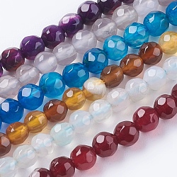Natural Agate Beads Strands, Faceted, Dyed, Round, Mixed Color, 4mm, Hole: 0.5mm, about 91~93pcs/strand, 15 inch(G-G580-4mm-M)