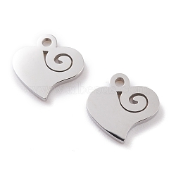 304 Stainless Steel Charms, Laser Cut, Heart, Stainless Steel Color, 11x11x1.5mm, Hole: 1.4mm(STAS-Y002-02P)