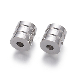 304 Stainless Steel Groove Beads, Column, Stainless Steel Color, 10.5x10mm, Hole: 3mm(STAS-I126-05P)