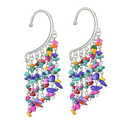 Colorful Synthetic Turquoise Chips Tassel Earrings, Alloy Cuff Earrings, Climber Wrap Around Earrings for Women, Platinum, 108x36mm(EJEW-JE05518)