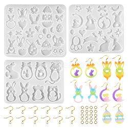 3Pcs 3 Styles DIY Silicone Pendant Molds, with 24Pcs Brass French Earring Hooks, 24Pcs Brass Jump Rings, Mixed Shapes, 122~155x111.5~117x4.5~5mm, Hole: 2mm(DIY-TA0015-63)
