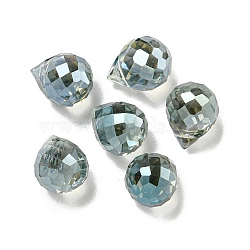 Electroplate Glass Beads, Faceted, Full Rainbow Plated, Teardrop, Dark Cyan, 9.5x8mm, Hole: 1.2mm(EGLA-A041-02-FR02)