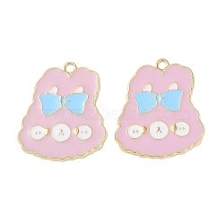 Rack Plating Alloy Enamel Pendants, Cadmium Free & Nickel Free & Lead Free, Golden, Rabbit Head Charms, Flamingo, 27x23x1mm, Hole: 2mm(ENAM-G225-02G-01)