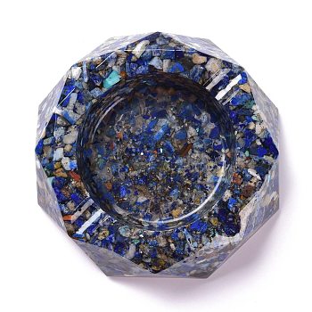 Resin with Natural Lapis Lazuli Chip Stones Ashtray, with Resin, Home OFFice Tabletop Decoration, Octagon, 103x98x26mm, Inner Diameter: 60mm