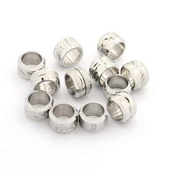 Tarnish Resistant 304 Stainless Steel Mixed Style Column Large Hole Beads, Stainless Steel Color, 11x7mm, Hole: 8mm