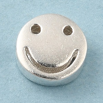 925 Sterling Silver Beads, Flat Round with Smiling Face, with S925 Stamp, Silver, 6x2.5mm, Hole: 1.2mm