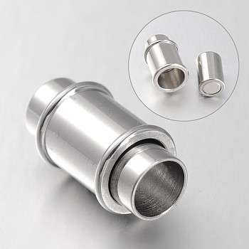 Column 304 Stainless Steel Magnetic Clasps with Glue-in Ends, Stainless Steel Color, 18x10mm, Hole: 6mm