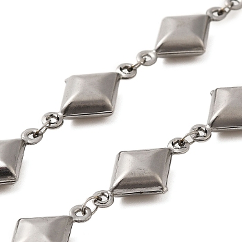 304 Stainless Steel Rhombus Link Chains, Soldered, with Spool, Stainless Steel Color, 18.5x10x4.5mm