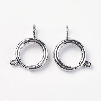 304 Stainless Steel Smooth Surface Spring Ring Clasps, Stainless Steel Color, 8x1.2mm, Hole: 1mm