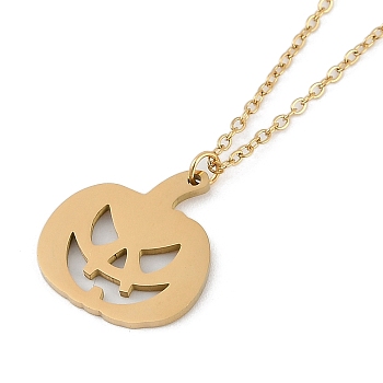 Halloween Series 202 Stainless Steel Cable Chain Pumpkin Pendant Necklaces, Real 18K Gold Plated, 15.94~17.91 inch(40.3~45.5cm)