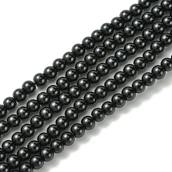 Eco-Friendly Dyed Glass Pearl Round Beads Strands, Cotton Cord Threaded, Black, 4~4.5mm, Hole: 0.7~1.1mm, about 104pcs/strand, 15 inch