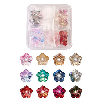 Electroplate Glass Beads, Trumpet Flower, Mixed Color, 8.5x8x5.5mm, Hole: 1mm, 12 colors, 10pcs/color, 120pcs/box