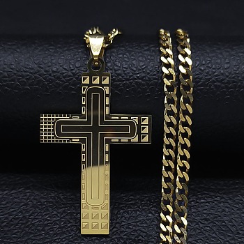 Stainless Steel Cross Pendant Necklaces, Curb Chain Necklaces for Men