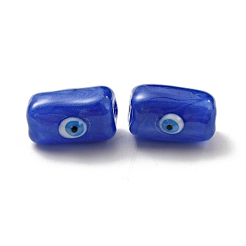 Opaque Glass Beads, with Enamel, Rectangle with Evil Eye Pattern, Blue, 13x9.5x7mm, Hole: 1.6mm