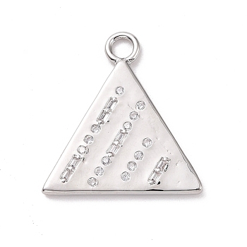 Eco-friendly Brass Micro Pave Clear Cubic Zirconia Pendants, Cadmium Free & Lead Free, Long-Lasting Plated, Triangle, Platinum, 23x21.5x1.8mm, Hole: 2.6mm