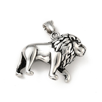 304 Stainless Steel Pendants, Lion, Antique Silver, 29x38x12mm, Hole: 9x4.5mm