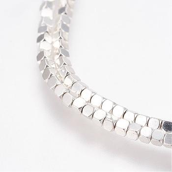 Grade AA Non-Magnetic Synthetic Hematite Bead Strands, Cube, Silver Plated, 1.5x1.5x1.5mm, Hole: 0.5mm, about 270pcs/strand, 15.7 inch(40cm) long