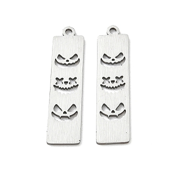 Halloween 201 Stainless Steel Pendants, Rectangle with Jack-o'-Lantern Cutout Pumpkin Face Charms, Laser Cut, Stainless Steel Color, 27.5x7.5x1.5mm, Hole: 1.4mm