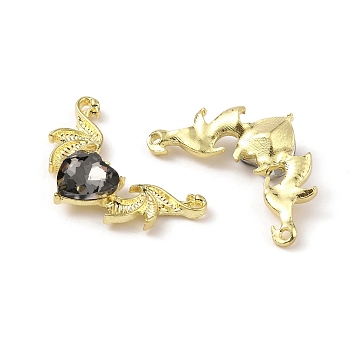 Golden Alloy Connector Charms, with Acrylic Rhinestone, Wing, Black Diamond, 20x31.5~32x6mm, Hole: 1.4mm