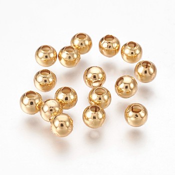 304 Stainless Steel Beads, Rondelle, Round, Real 24K Gold Plated, 4x3.5mm, Hole: 1.5mm
