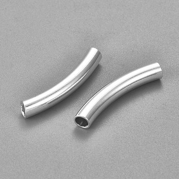 304 Stainless Steel Curved Tube Beads, Curved Tube Noodle Beads, Silver, 30.5x5mm, Hole: 3.5mm