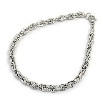 Fashionable 304 Stainless Steel Rope Chain Bracelet Making, with Lobster Claw Clasps, Stainless Steel Color, 205x5mm
