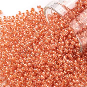 TOHO Round Seed Beads, Japanese Seed Beads, (986) Inside Color Crystal/Coral Lined, 11/0, 2.2mm, Hole: 0.8mm, about 5555pcs/50g
