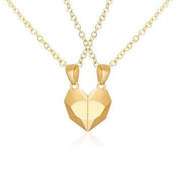 Valentine's Day Stainless Steel Magnetic Heart-shaped Couples Necklace Set with Peach Heart Pendant, Golden