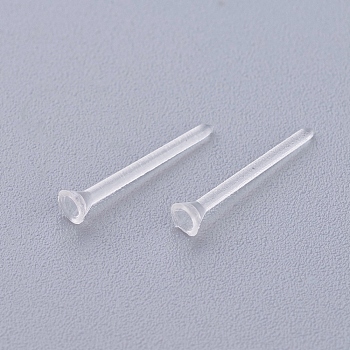 Plastic Stud Earring Findings, Clear, 2mm, Pin: 0.7mm, about 1500pcs/bag