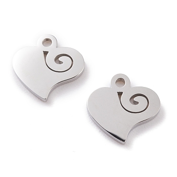 304 Stainless Steel Charms, Laser Cut, Heart, Stainless Steel Color, 11x11x1.5mm, Hole: 1.4mm