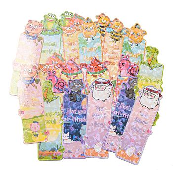 20 Sheets Laser Cute Paper Bookmark, Homophonic Bookmarks for Booklover, Rectangle with Animal Pattern, Mixed Color, 125x43x0.4mm