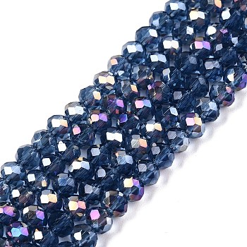 Electroplate Glass Beads Strands, AB Color Plated, Faceted, Rondelle, Marine Blue, 4x3mm, Hole: 0.4mm, about 113~115pcs/strand, 16.14~16.34 inch(41~41.5cm)