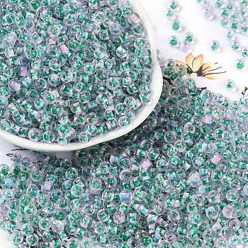 Transparent Inside Colours Glass Seed Beads, Round Hole, Round, Medium Aquamarine, 4x3mm, Hole: 1.4mm, about 6428pcs/pound