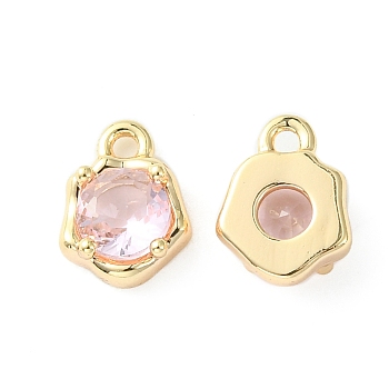 Brass Micro Pave Cubic Zirconia Charms, Irregular Shape Charm, Real 18K Gold Plated, Pink, 9x7x3mm, Hole: 1.4mm