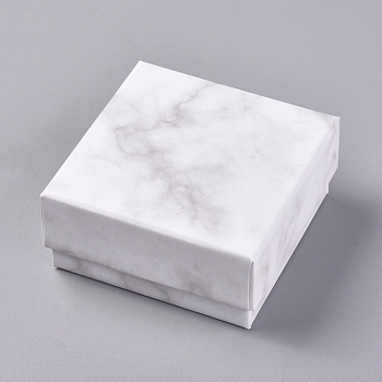 Square Kraft Cardboard Jewelry Boxes, Marble Pattern Necklace Pendant Boxes, for Jewelry, White, 7.5x7.5x3.55cm
