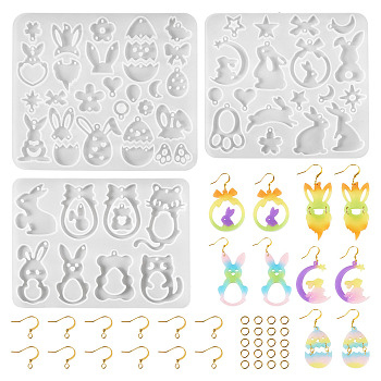 3Pcs 3 Styles DIY Silicone Pendant Molds, with 24Pcs Brass French Earring Hooks, 24Pcs Brass Jump Rings, Mixed Shapes, 122~155x111.5~117x4.5~5mm, Hole: 2mm