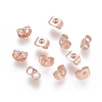 304 Stainless Steel Ear Nuts, Friction Earring Backs for Stud Earrings, Rose Gold, 6x4x3.5mm, Hole: 0.8mm