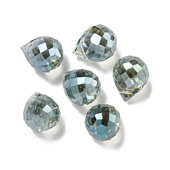 Electroplate Glass Beads, Faceted, Full Rainbow Plated, Teardrop, Dark Cyan, 9.5x8mm, Hole: 1.2mm