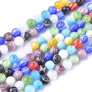 Handmade Millefiori Glass Round Beads Strands, Mixed Color, 4mm, Hole: 0.5mm, about 98pcs/strand, 13.7 inch