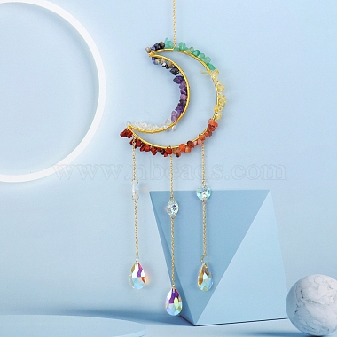 Glass & Brass Moon Pendant Decorations(HJEW-PW0002-09E)-1