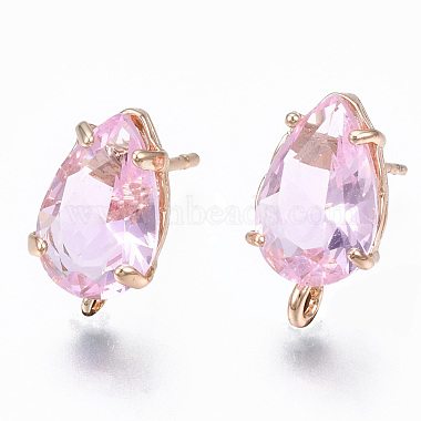Light Gold Pearl Pink Teardrop Brass+Glass Stud Earring Findings