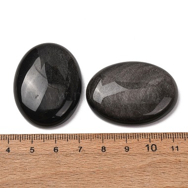 天然の銀色の光沢を持つ黒曜石のカボション(G-G741-30x40mm-23)-2