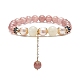 Natural Strawberry Quartz & White Moonstone & Pearl Beaded Stretch Bracelet with Tassel Charms for Women(BJEW-JB09009-01)-1
