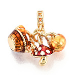 Brass Micro Pave Cubic Zirconia Pendants, with Enamel, Bread Basket & Mushroom & Pumpkin, Real 18K Gold Plated, 26mm, Hole: 4.5mm(X1-KK-N271-01G)