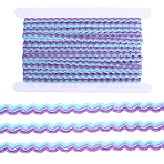 1 Roll Polyester with Paillette Wavy Fringe Trim Ribbon, with 1Pc Cardboard Display Card, Gift Accessories, Wave Bending Ribbon for Garment Accessories, Light Sky Blue, 1/4 inch(8mm), about 18.59 Yards(17m)/Set(OCOR-GF0005-72B)