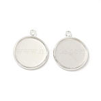 Flat Round Brass Pendant Cabochon Settings, Rack Plating Round Blank Bezel Trays, Long-Lasting Plated, Lead Free & Cadmium Free, 925 Sterling Silver Plated, Tray: 14mm, 18x16x2mm, Hole: 1.4mm(KK-K414-14F-S)